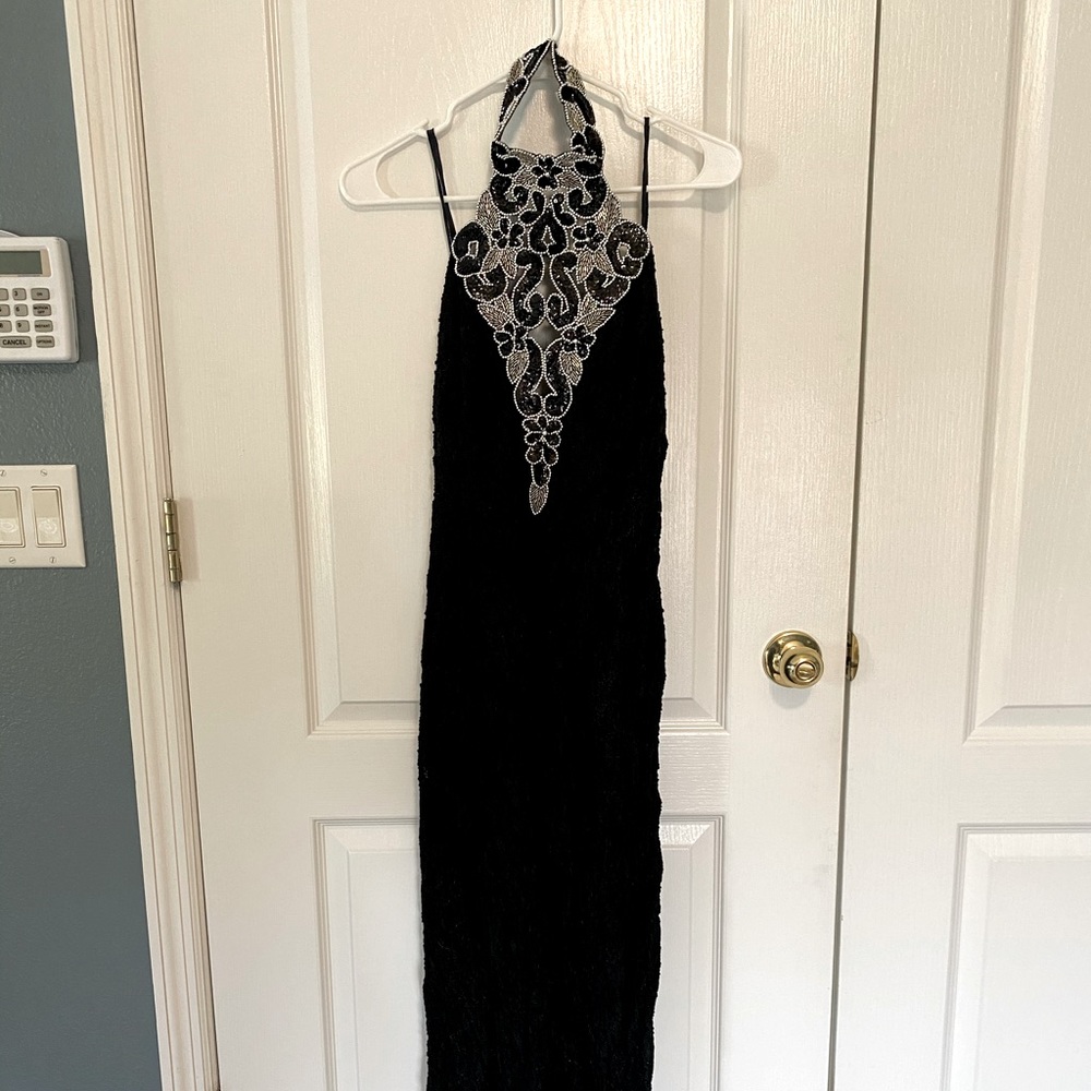 Stunning Evening Dress - lace with beaded neck 7-8